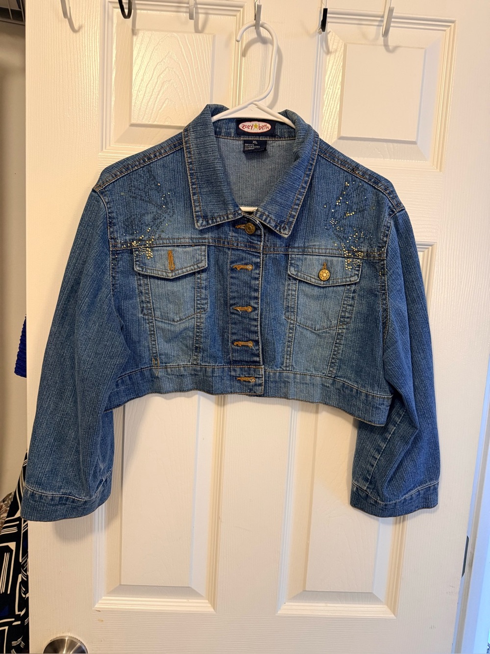 Zoey Beth Cropped Denim Jacket with Gold Accents - Women